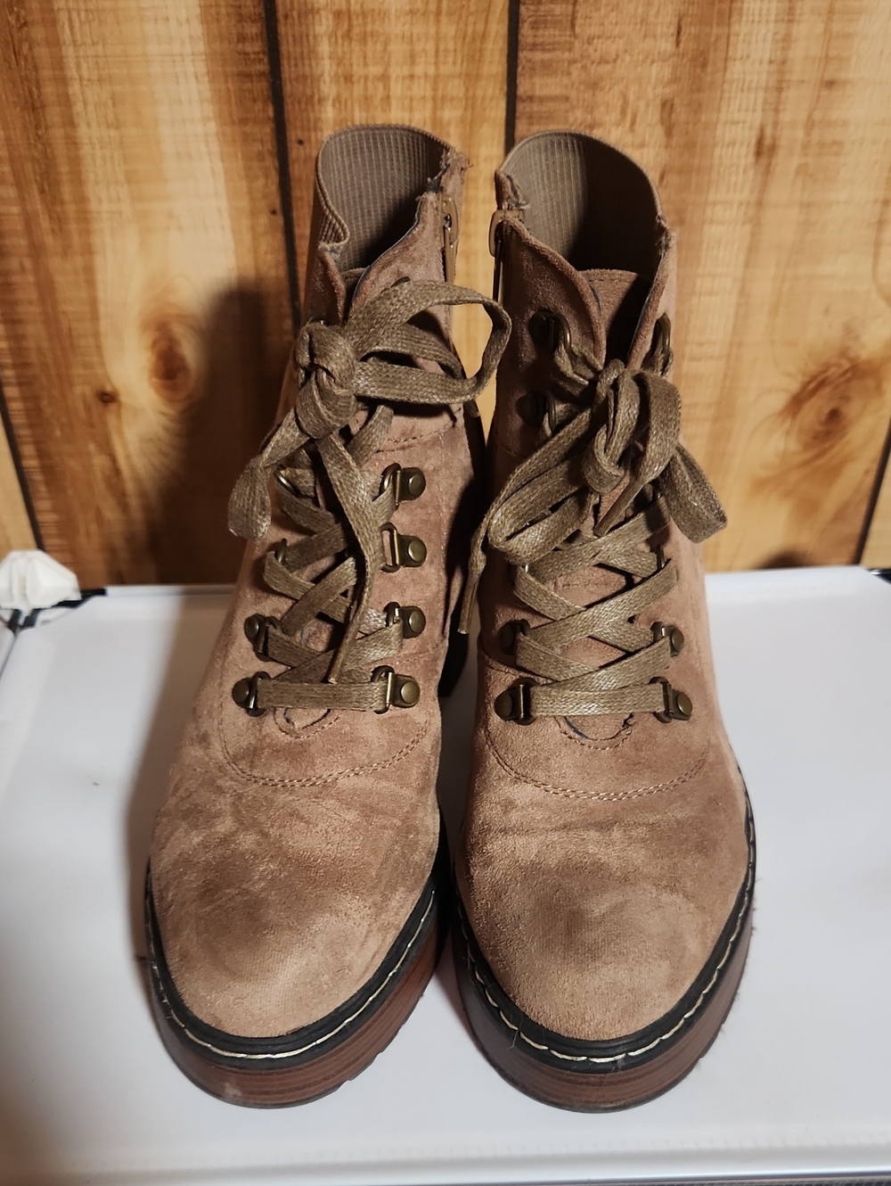 Pierre Dumas Taupe Suede Lace-Up Heeled Booties